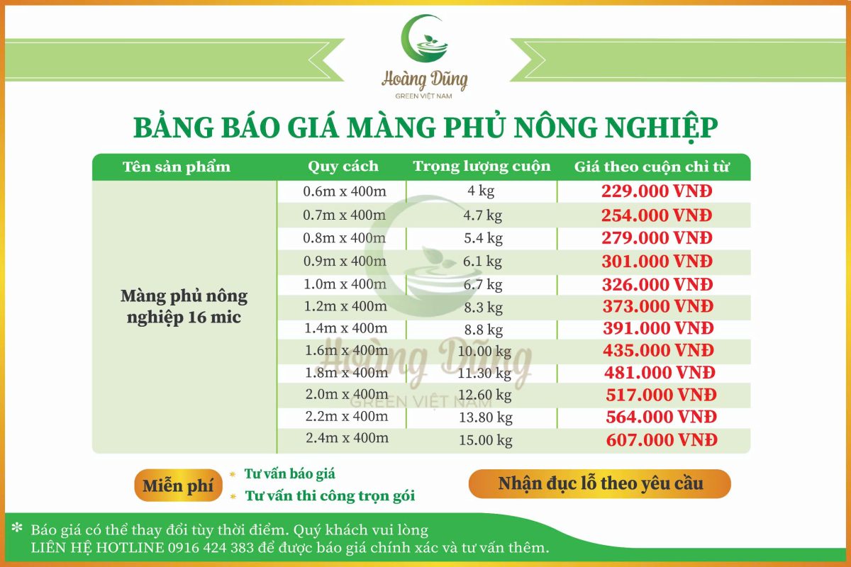 Bảng báo giá màng phủ nông nghiệp 16mic