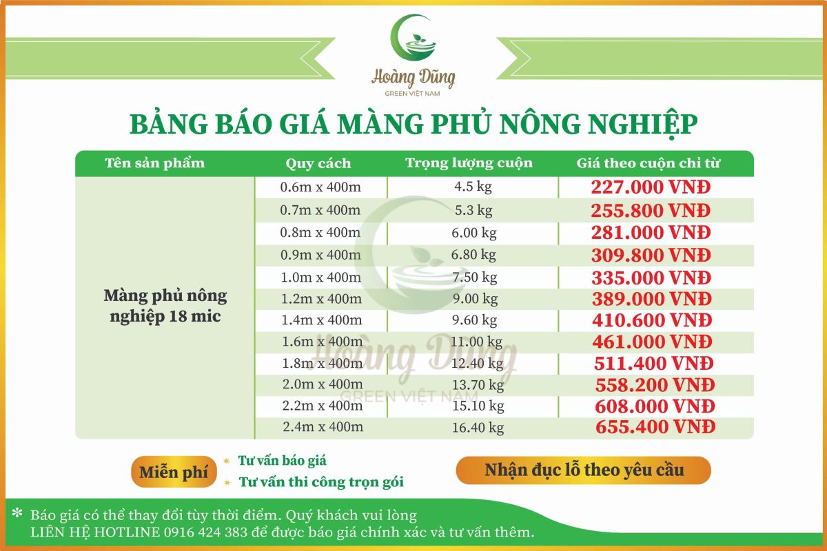 Bảng báo giá màng phủ nông nghiệp 18mic