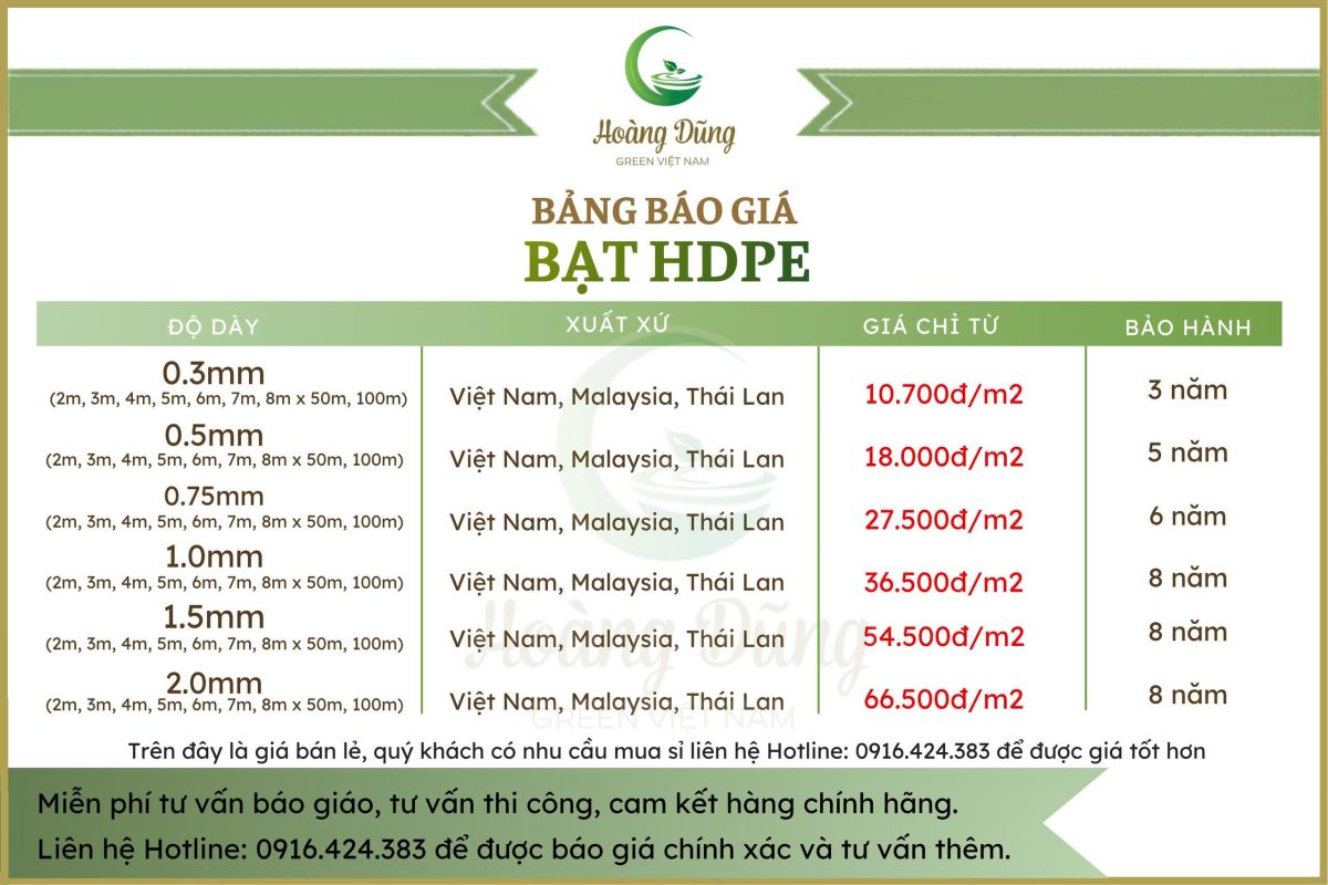 bảng báo giá bạt HDPE